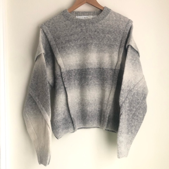 IRO Wool Alpaca Blend Valya Oversized Gray Ombre Pronounced Shoulder Sweater - Picture 3 of 10